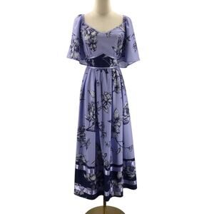 BLOOMCHIC 14-16 2x Plus blue floral boho short sleeve midi dress NWT 0B9